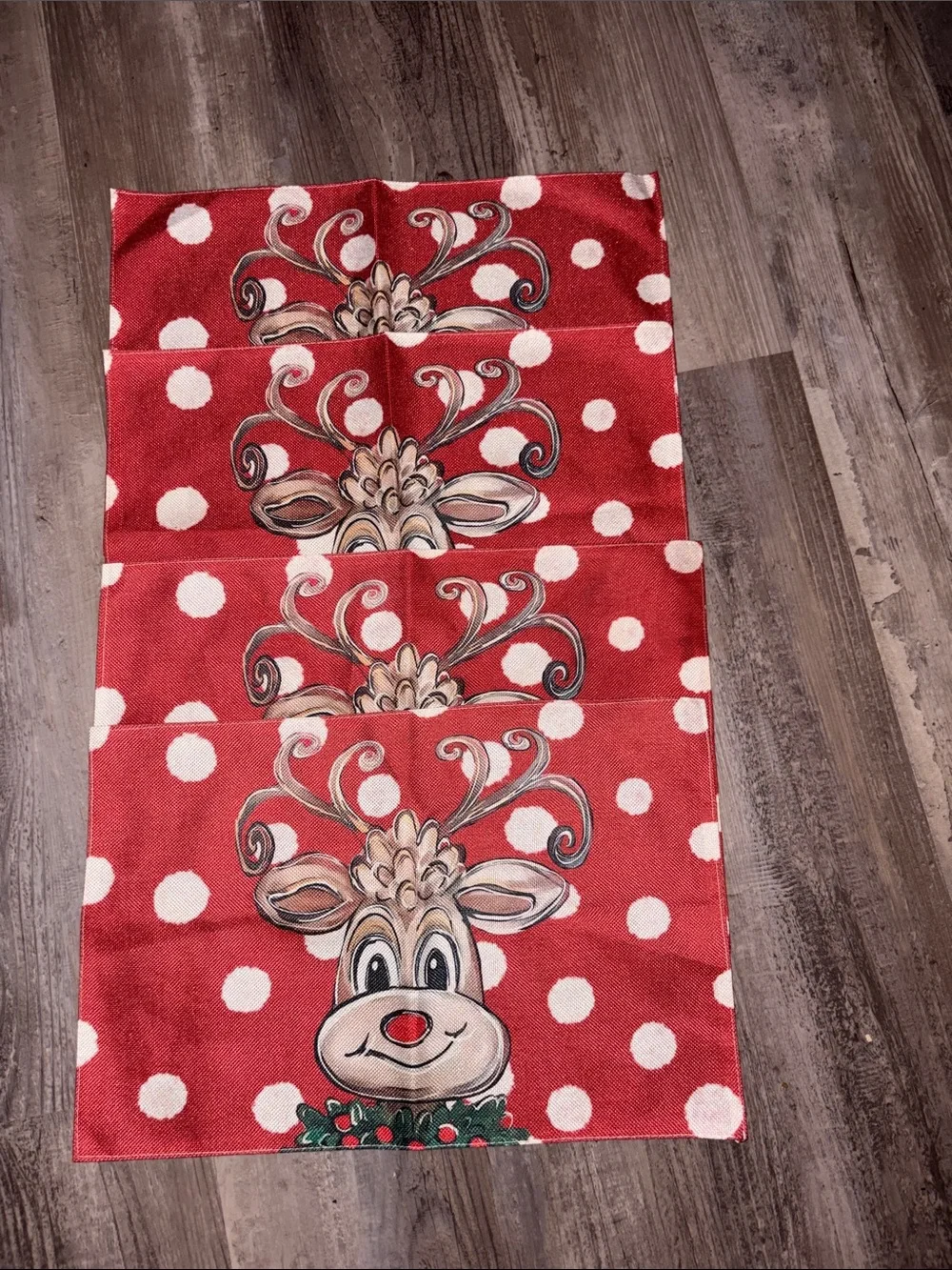 Christmas Place Mat Set of 4, Reindeer Red Nose